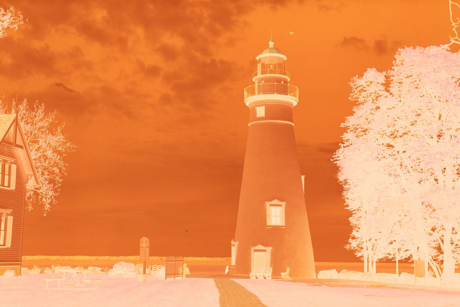 Camera-scanned color negative of a lighthouse